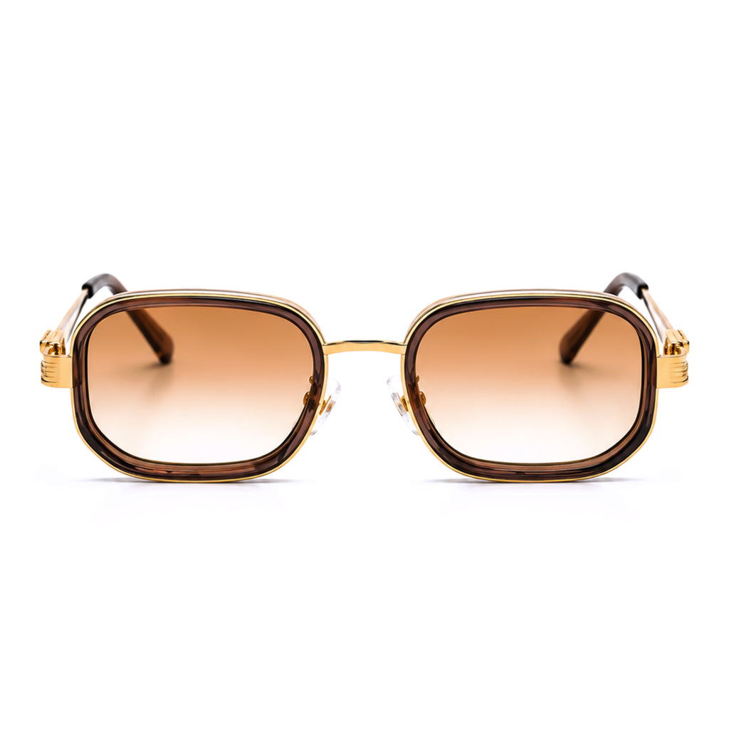 Brown oversized square sunglasses angled view with gold frame