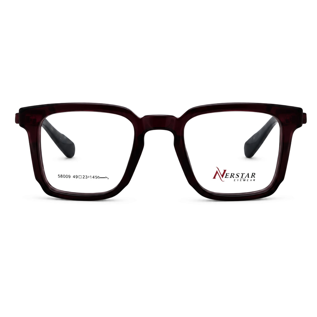 Dark brown square optical frames front view with clip-on mechanism