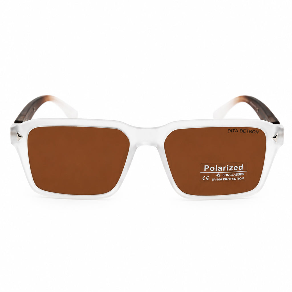 Crystal Clear Square Sunglasses with Brown Temples & Amber Polarized Lenses