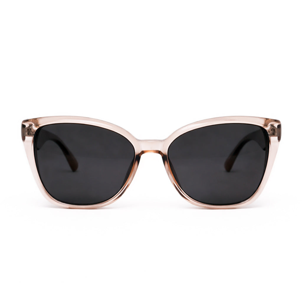 Transparent Pink Cat-Eye Sunglasses with Gold Bowtie Hinge