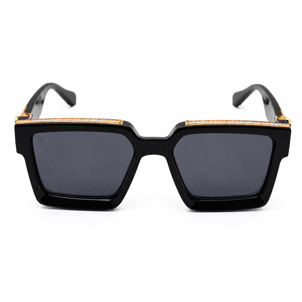 Black Oversized Square Sunglasses with LV Millionaire Gold Hinge Plate
