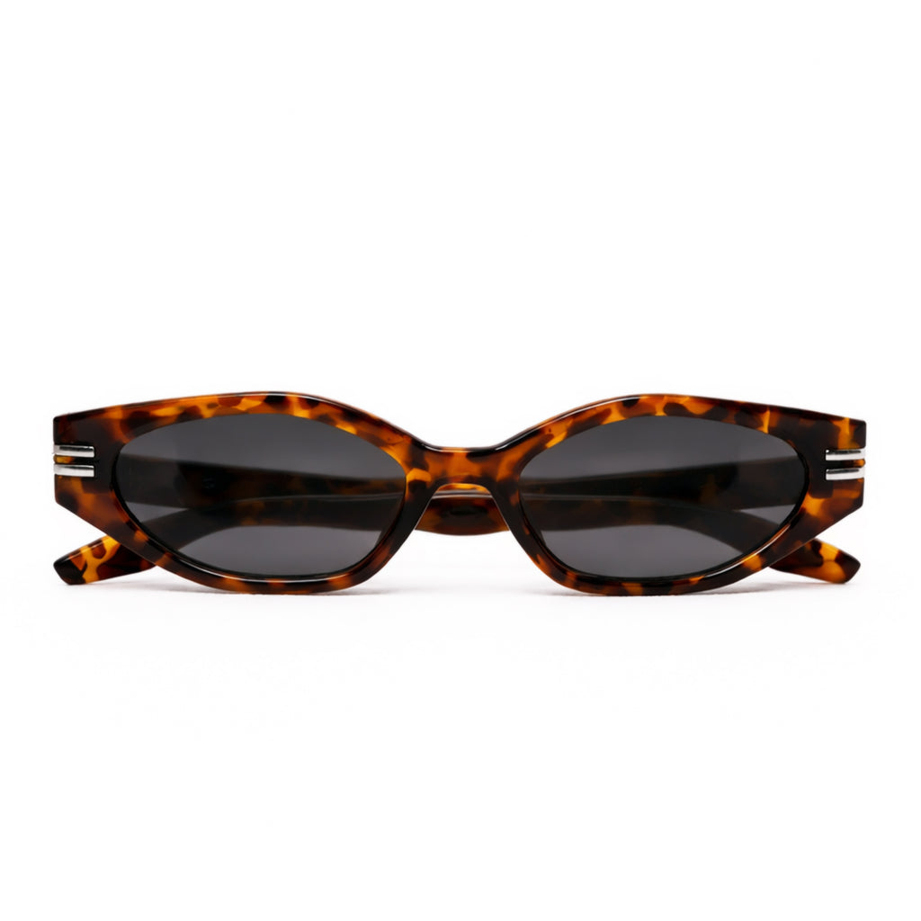 Tortoise Oval Cat-Eye Sunglasses with Silver Stripe Hinge