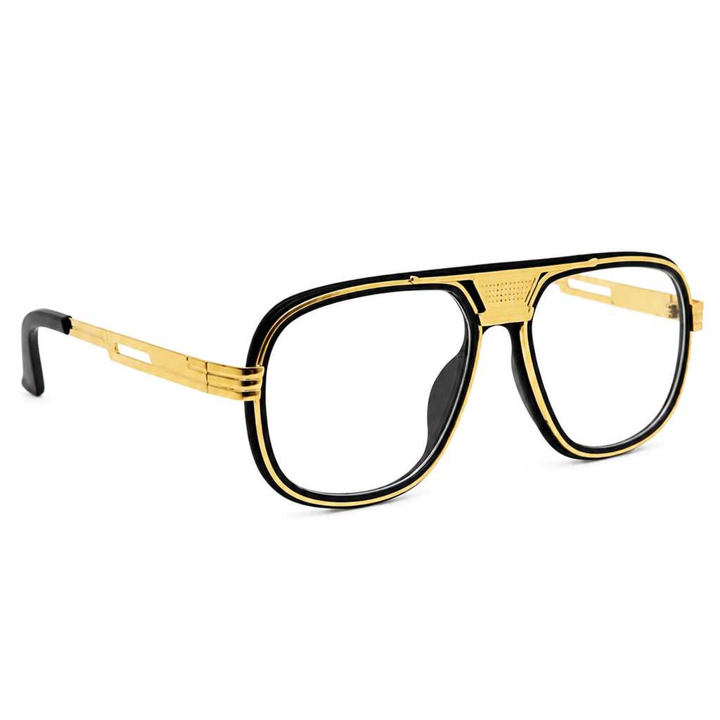 Black & Gold Oversized Square Spectacles with Diamond Bridge