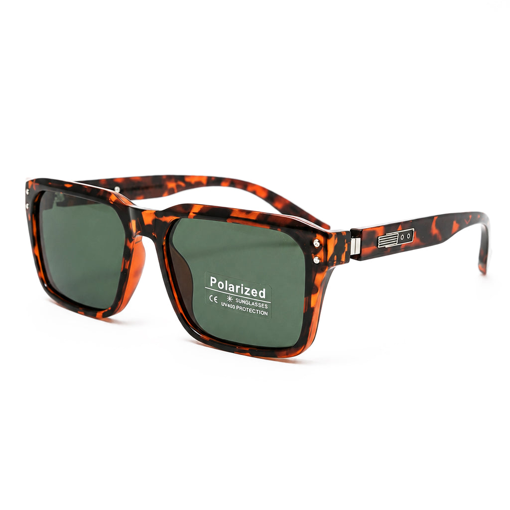 Tortoise Square Polarized Sunglasses with Green Lenses