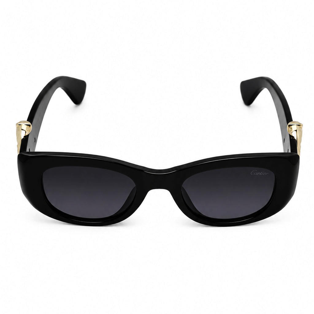 Black Oval Sunglasses with Gold Panther Hinge