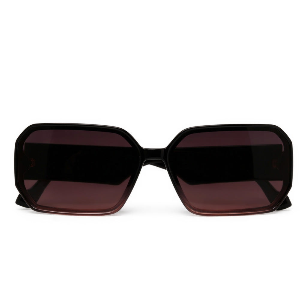 Black & Brown Gradient Hexagonal Oversized Sunglasses for Women