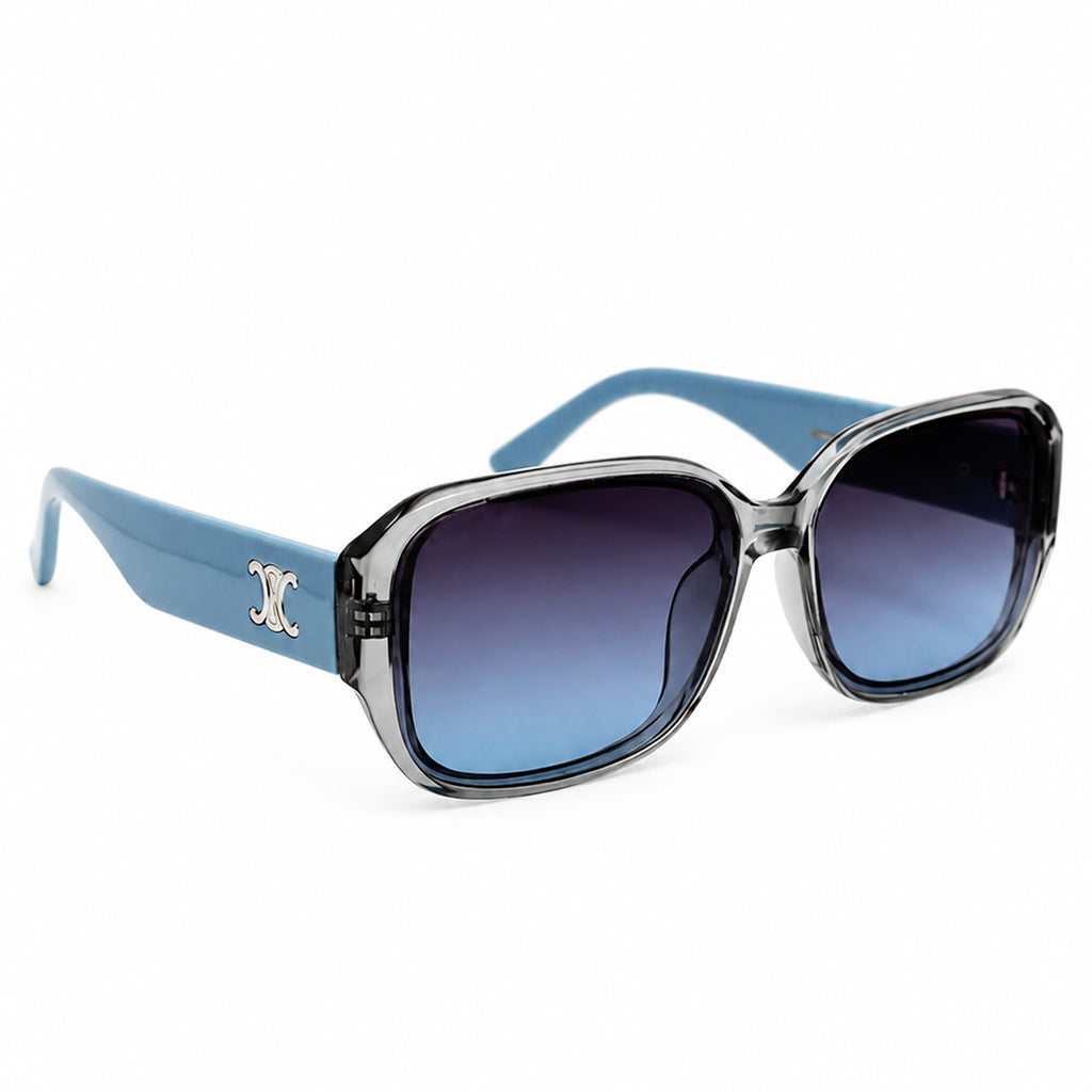 Transparent Grey Square Sunglasses with Blue Temples & CC Logo