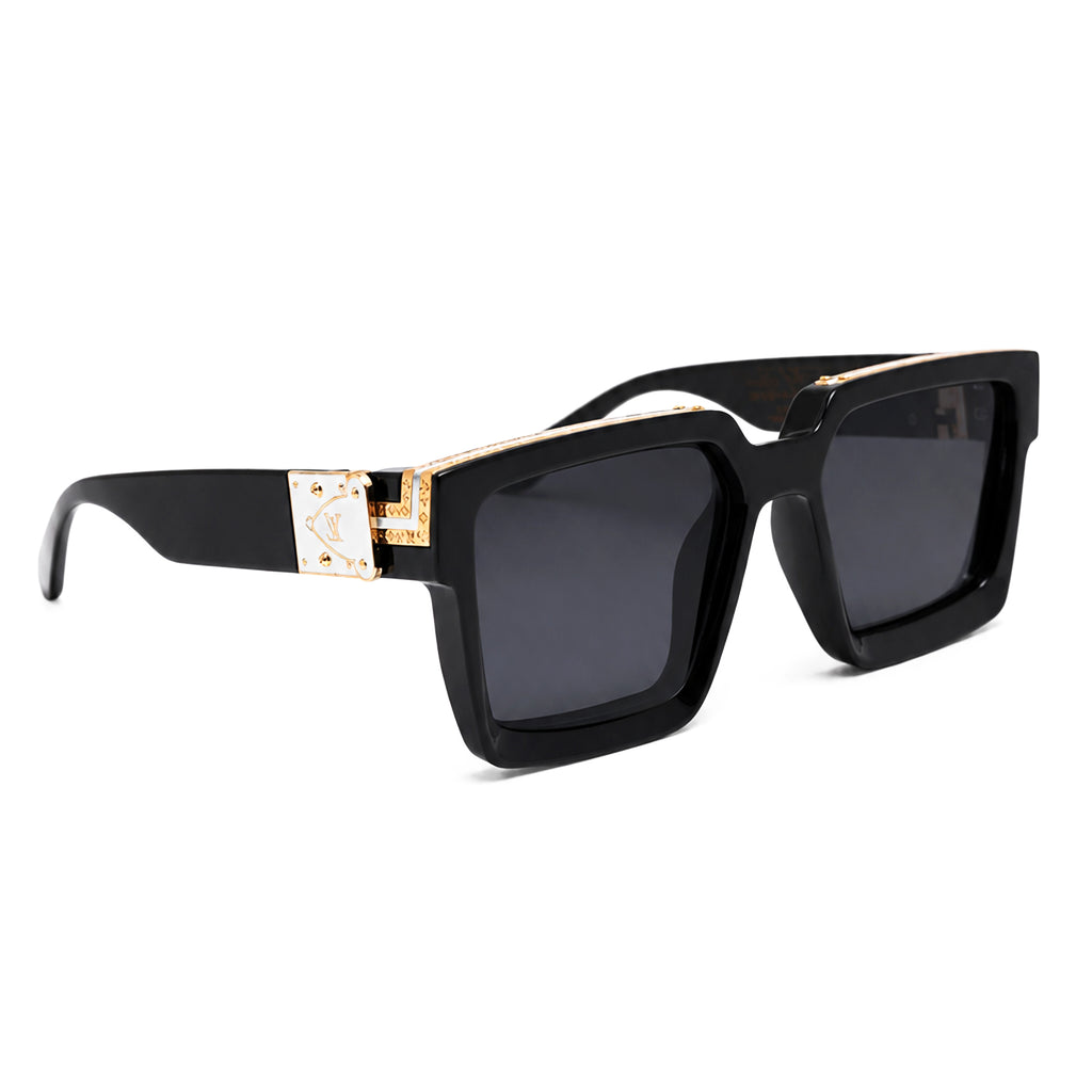 Black Oversized Square Sunglasses with LV Gold Monogram Hinge