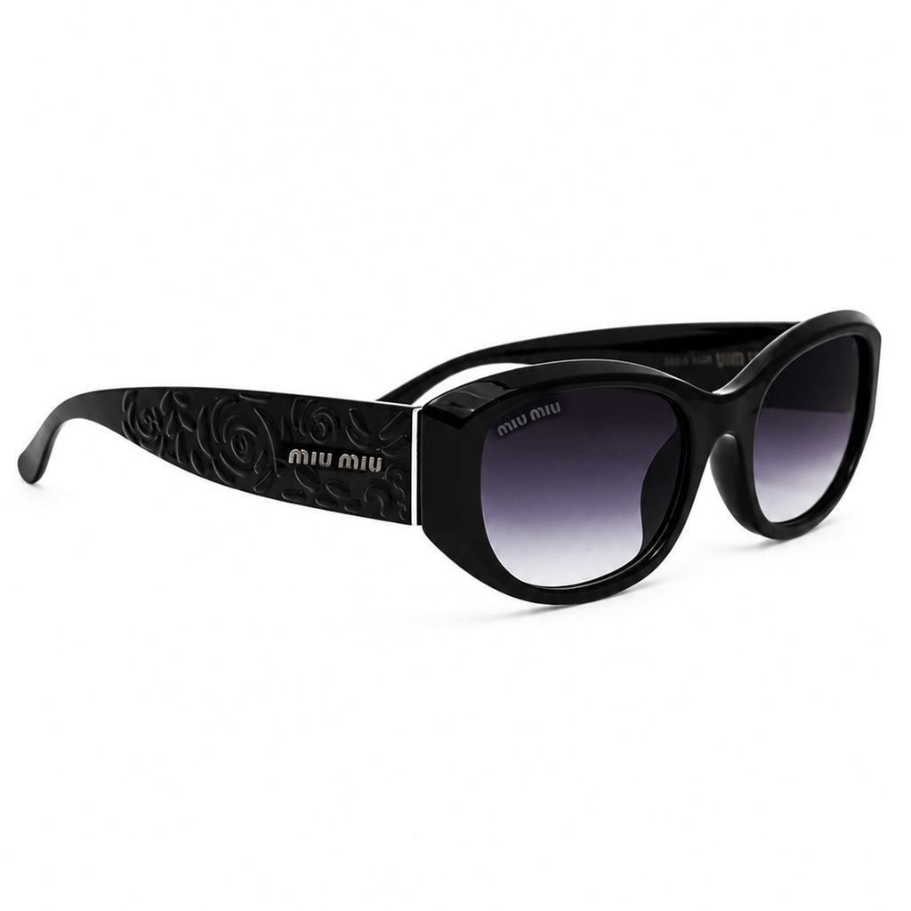 Black Cat-Eye Sunglasses with Rose Embossed Temple